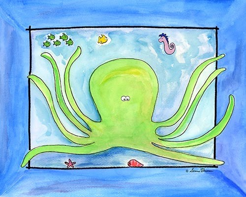 Googly Eyed Octopus, Ready To Hang Canvas Kid's Wall Decor, 11 X 14