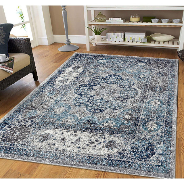 Amer Rugs Alexandria Loftus Gray Bordered 2'6"x10'3" Runner Rug