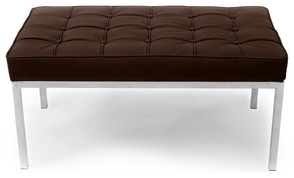Midcentury Modern Florence Genuine Leather 2-Seater Bench, Espresso