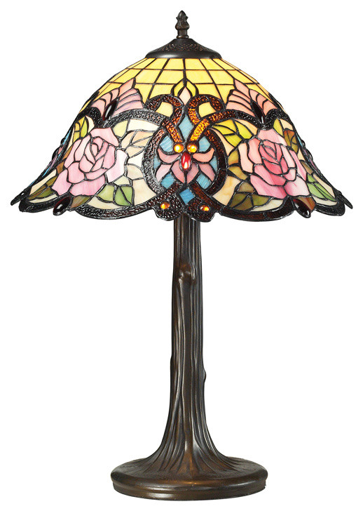 22'' Rosedale Tiffany Glass Table Lamp, Tiffany Bronze