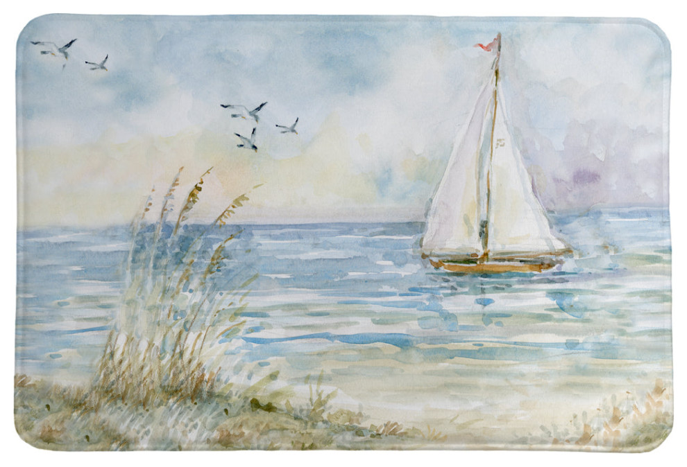 Coastal Sanctuary Sailboat Memory Foam Rug Beach Style Bath Mats