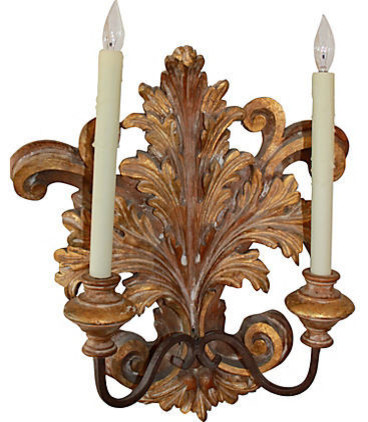 Consigned Pair of Gilded Wood Sconces