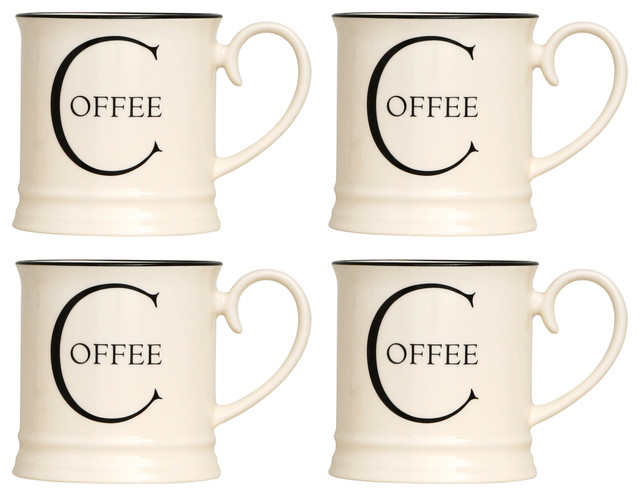 Fairmont and Main Script Kitchen Tankard Mugs, Set of 4, Coffee