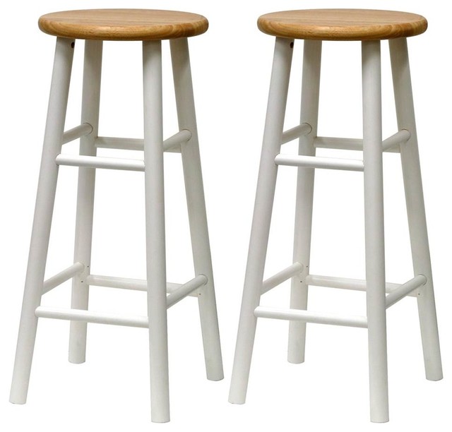 All Wood Backless Bar Stools With White Frames Set Of 2