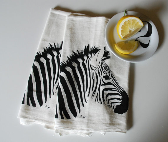 Zebra Hand Screen Printed Tea Towel by Branch Handmade