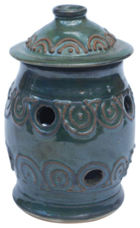Lidded Jar For Garlic Hand Crafted With Raised Slip Decoration