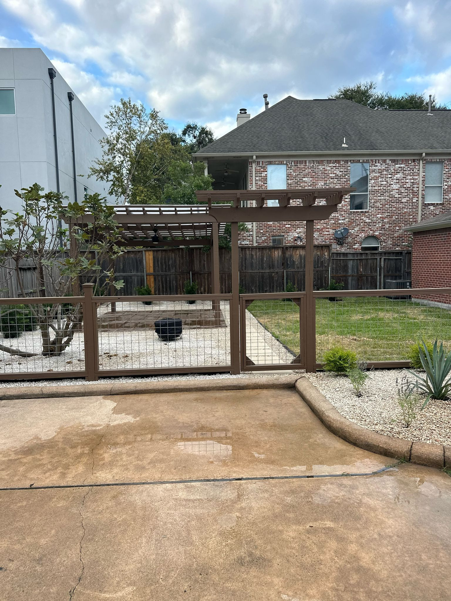 Beautiful stamped concrete patio with Pergola Cover on Haddon st!