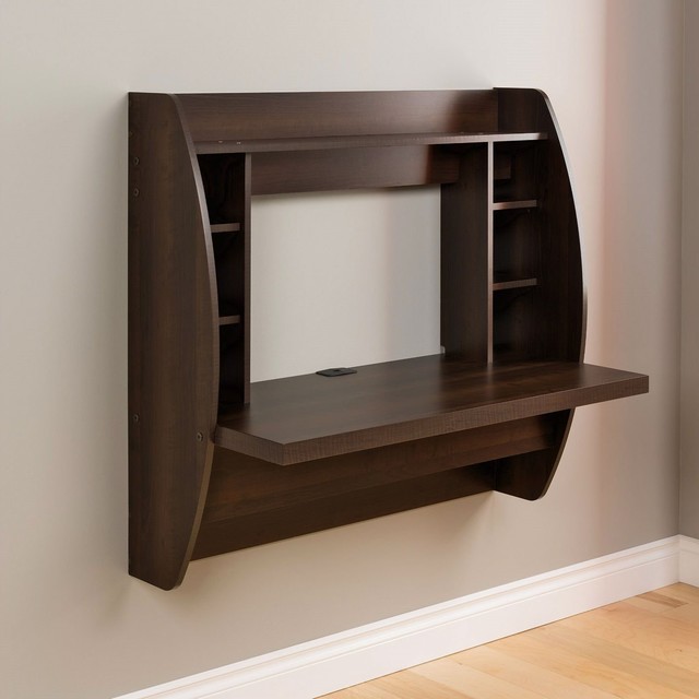Wall Mount Space Saving Modern Laptop Computer Desk In Espresso