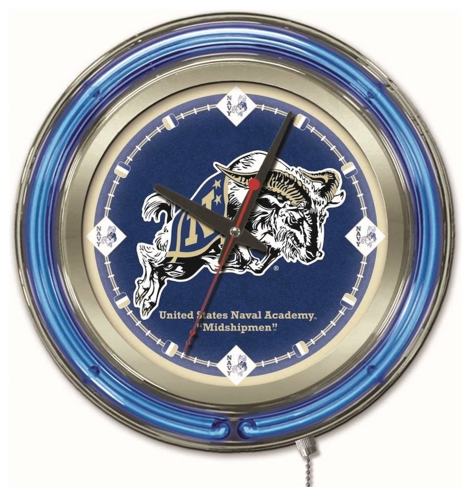 US Naval Academy, NAVY, Neon Clock Contemporary Wall Clocks by