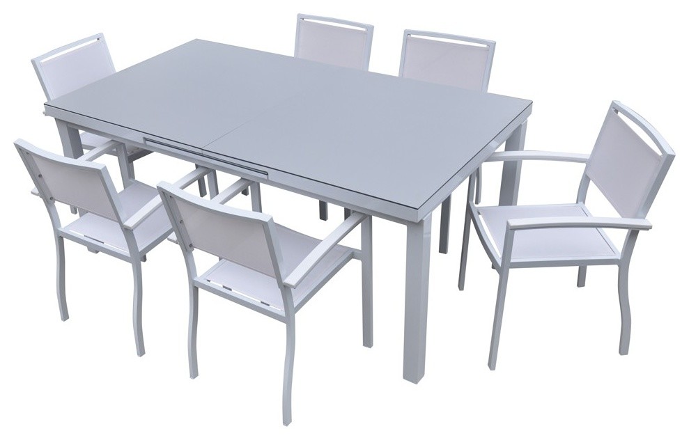 Renava Tybee Outdoor White Extendable Dining Table Set