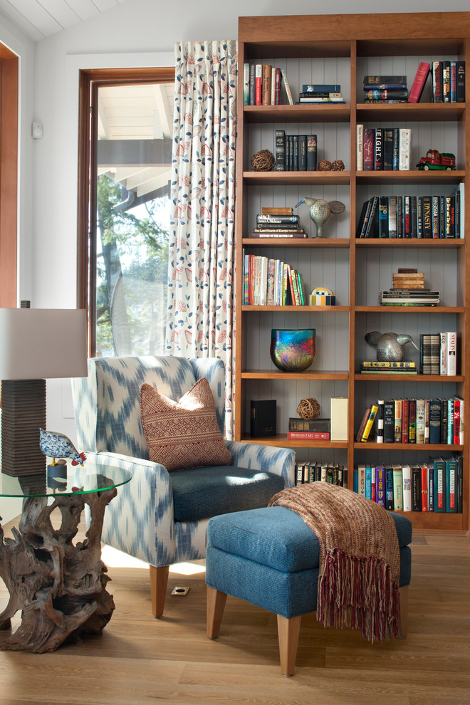 Design ideas for a contemporary living room in Vancouver with a library.
