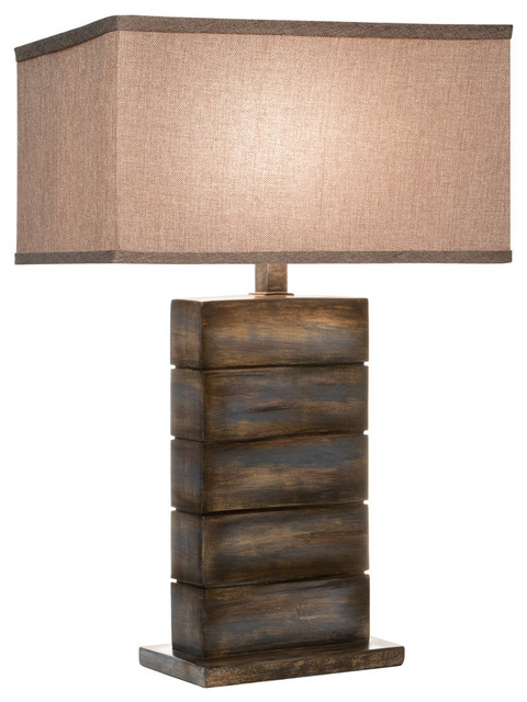 Blocksierge Table Lamp With Shade, Brown Blue End Table Lamps
