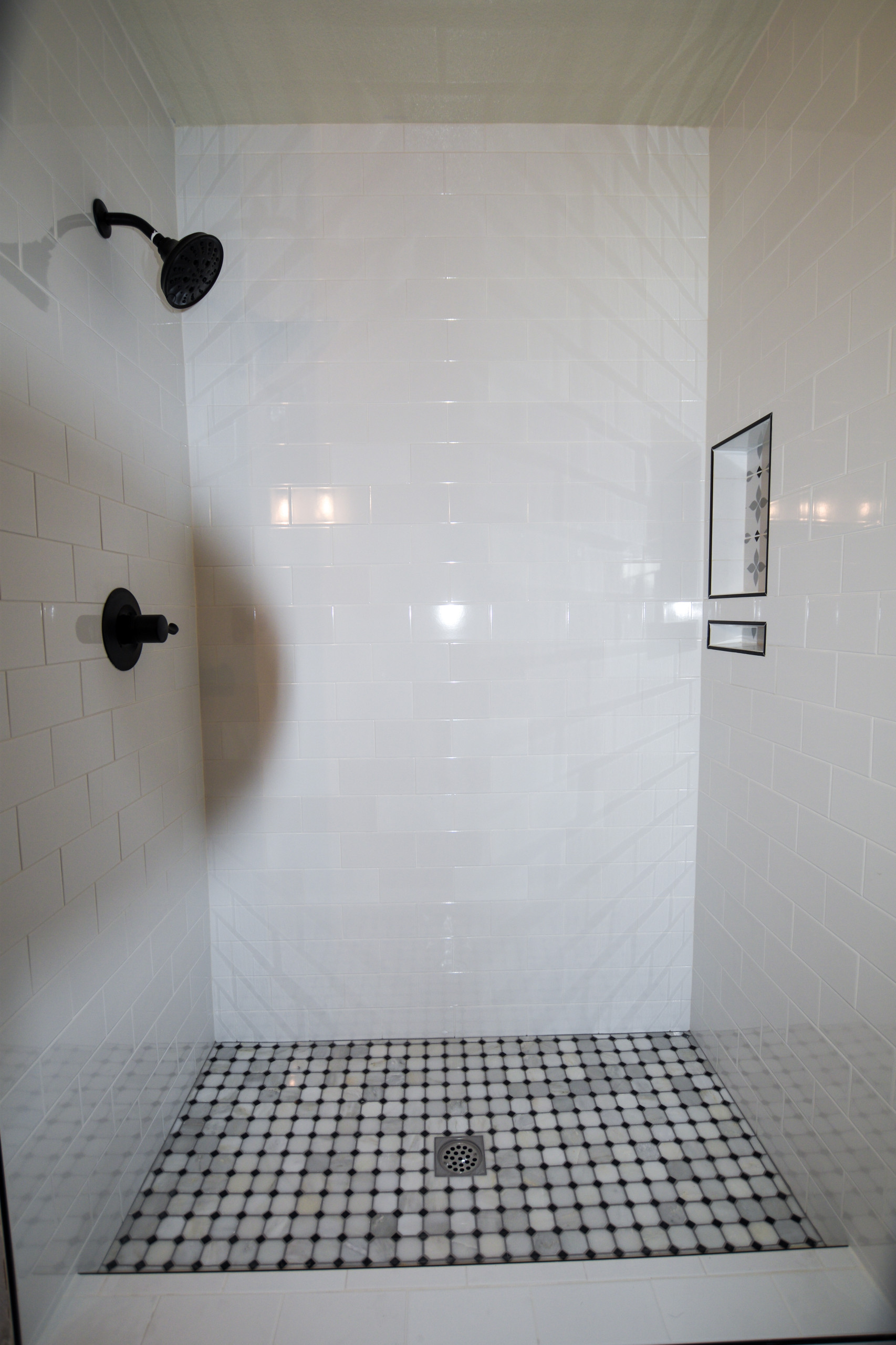 White Minimalist Walk In Shower