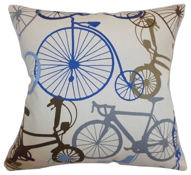 Echuca Bicycles Pillow Blue Brown 18"x18"