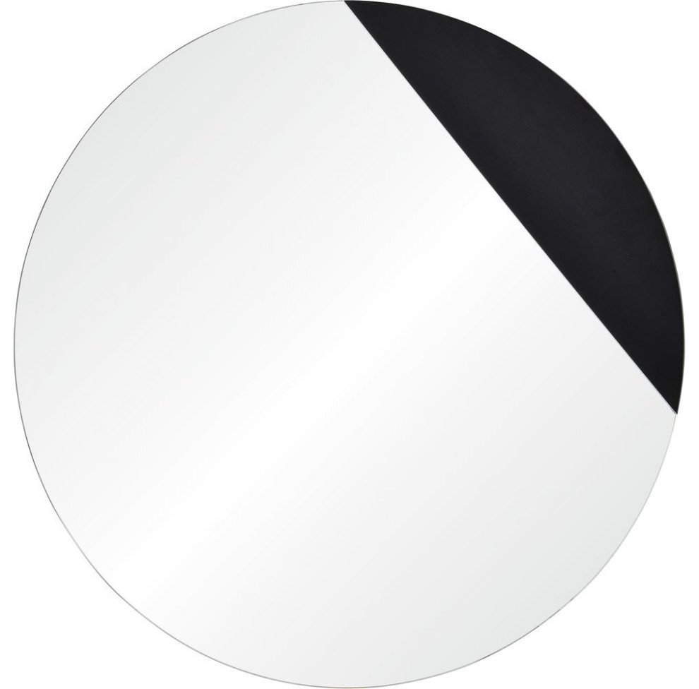Renwil Inc Aver - 39.5" Round Mirror, Mirror/Black Veneer Finish
