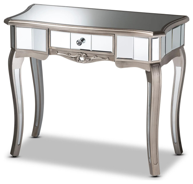 Contemporary Console Table, Cabriole Legs & Center Drawer, Mirror