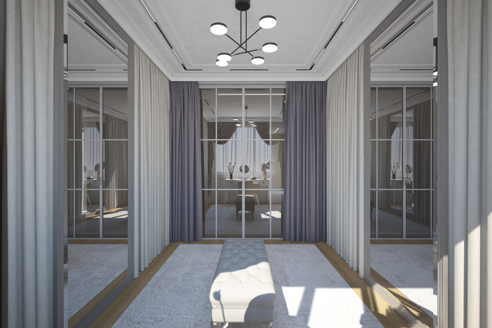 Гардеробная. Квартира в многоэтажном доме 160м2. 2 Варианта.