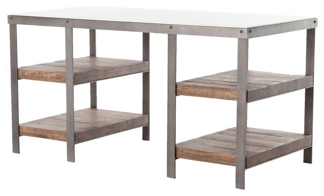 Uptown Industrial Iron White Marble Top Office Desk 60