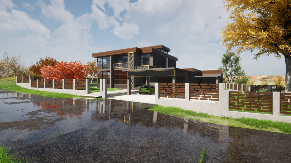 Двухэтажный дом в современном стиле