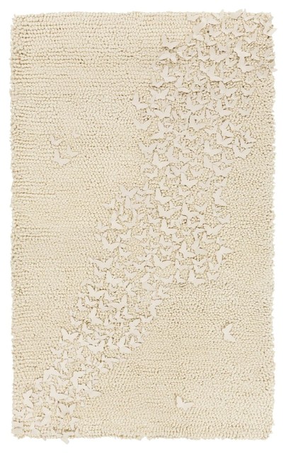 Surya Butterfly Hand Woven White Plush Wool Rug, 8' x 11'