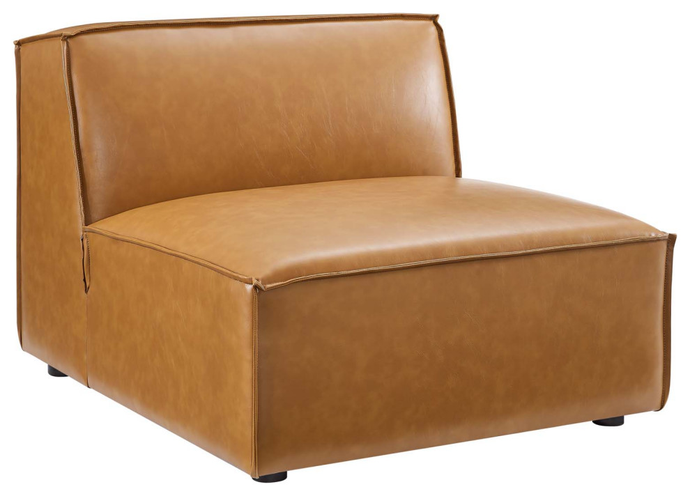 Restore Vegan Leather Sectional Sofa Armless Chair, Tan Contemporary