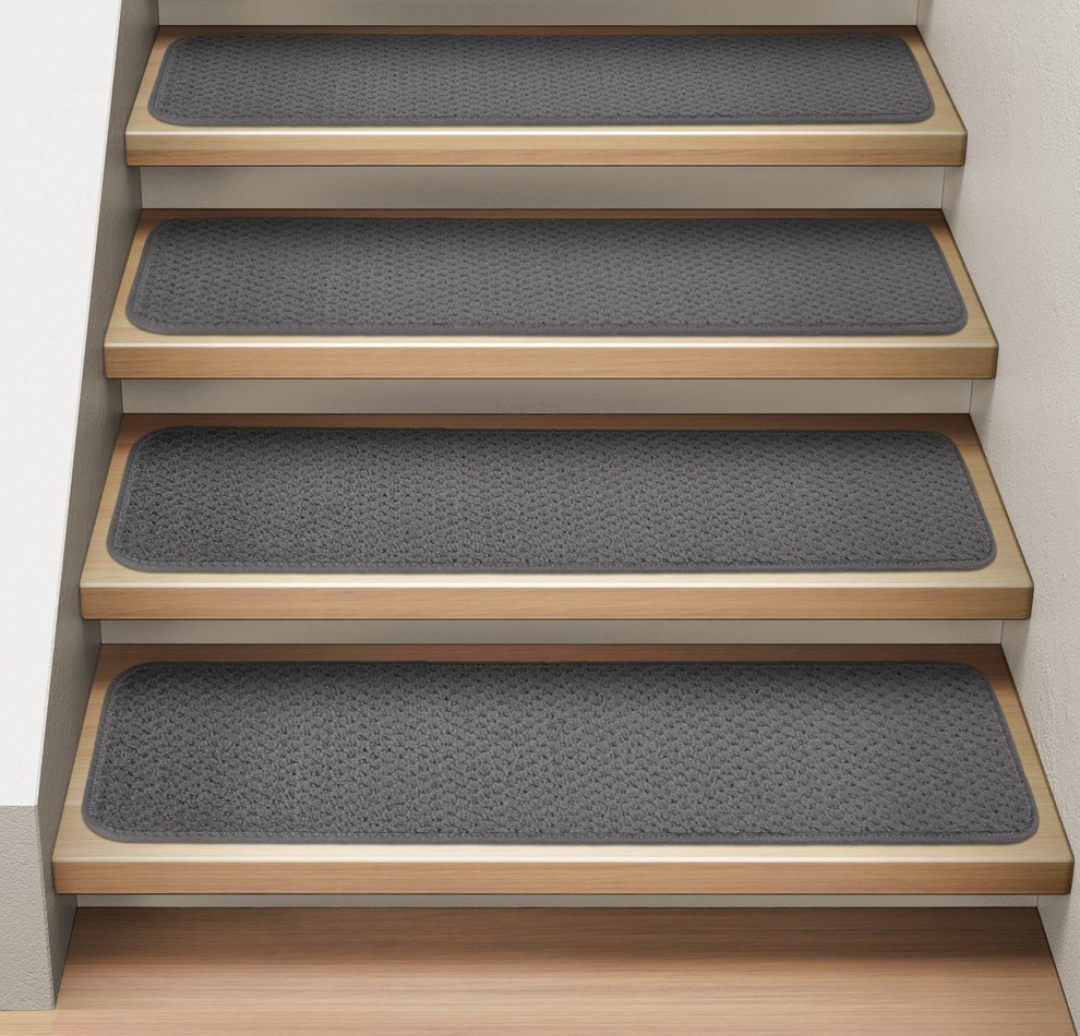 Set of 15 Attachable Carpet Stair Treads Gray, 8"x30"