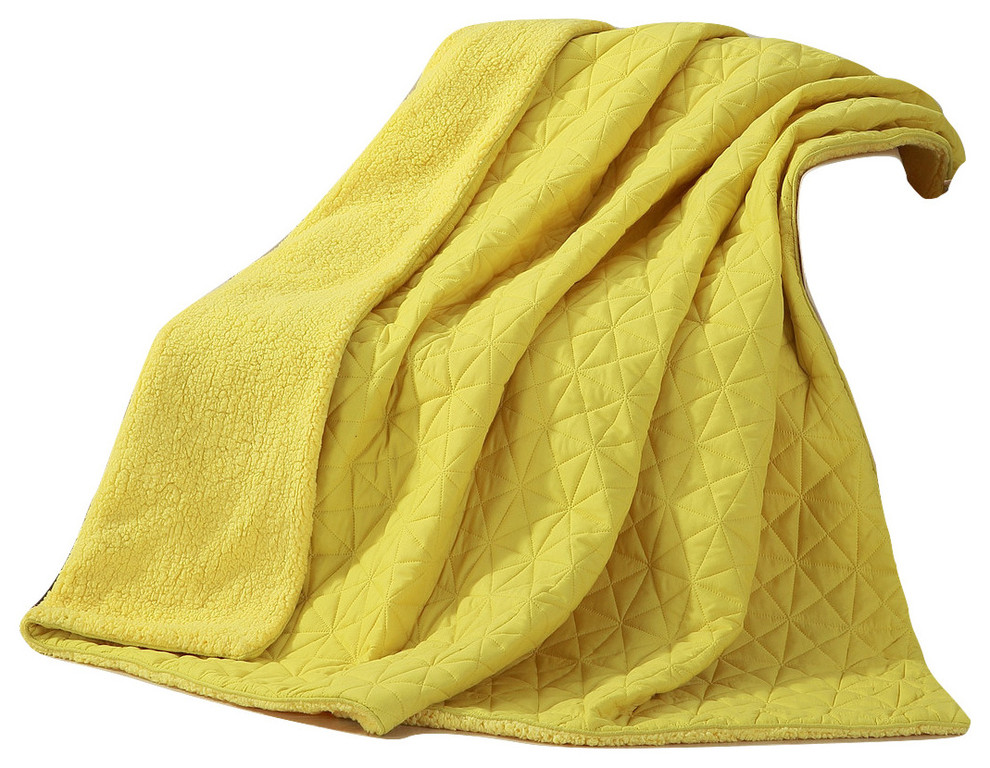 Tuscan Sun Sherpa Quilted Blanket Bedspread, Yellow, Twin