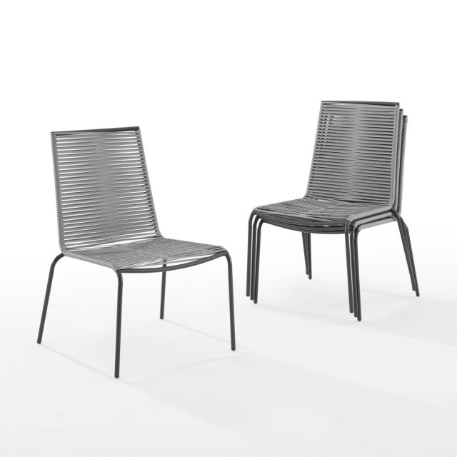 Fenton 4Pc Outdoor Wicker Stackable Chair Set Gray/Matte Black 4 Chairs