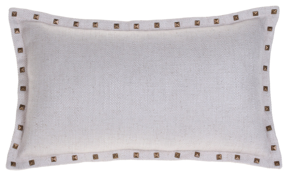 Studded Herringbone Pillow Cover, Natural, 12"x20"