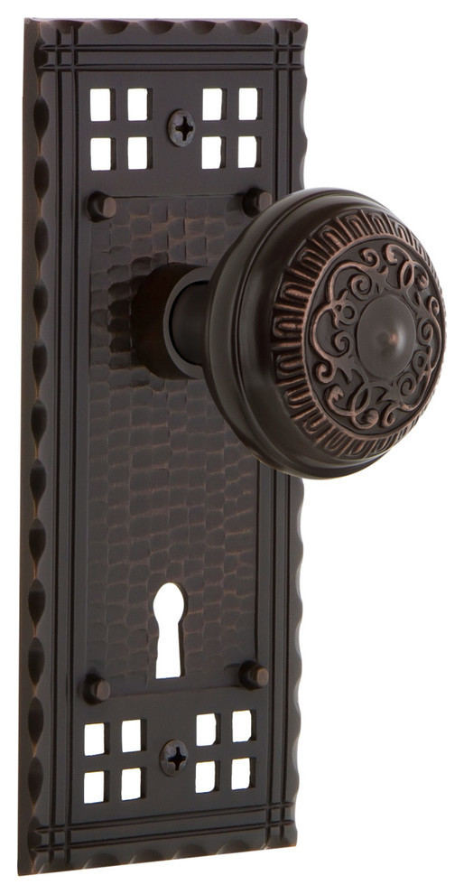 Craftsman Plate Interior Mortise Egg & Dart Door Knob, Antique Brass