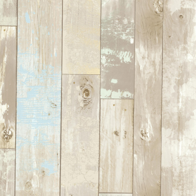 Dean Neutral Distressed Wood Panel Wallpaper Bolt
