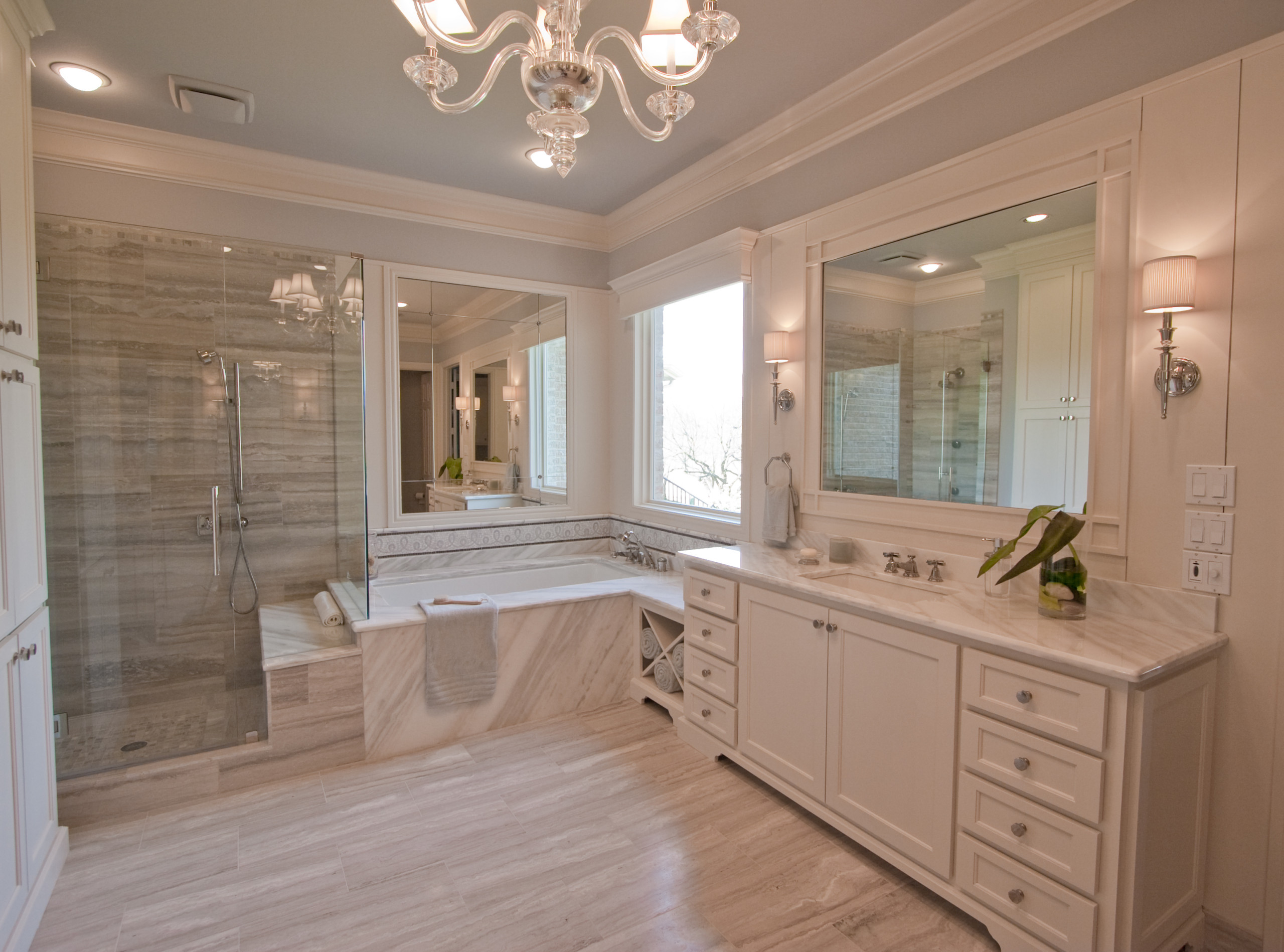 View of shower, tub & vanity
