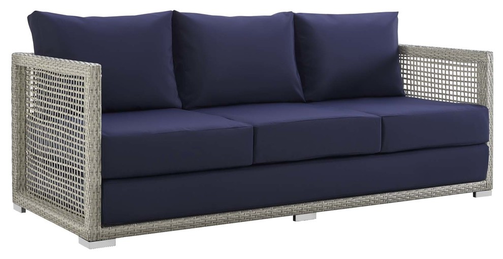 Aura Outdoor Wicker Rattan Sofa Tropical Sofas By Modway - Aura Gray Wicker Outdoor Sofa With White Cushions By Modway Aura Outdoor Wicker Rattan Sofa Tropical Sofas By Modway - Aura Gray Wicker Outdoor Sofa With White Cushions By Modway