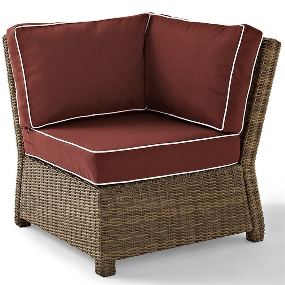 Crosley Bradenton Wicker Corner Patio Chair in Brown and Sangria