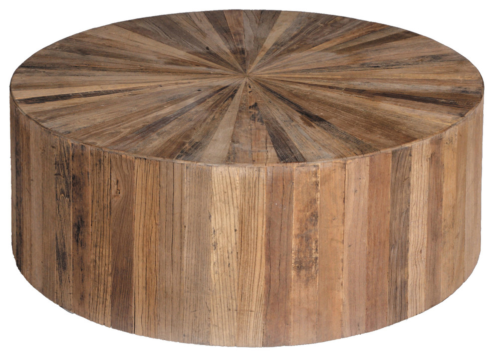 Gabby Cyrano Recycled Wood Circular, Round Dark Wood Coffee Table