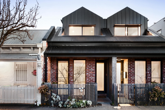 Skinny but Spacious Townhouses transitional-house-exterior