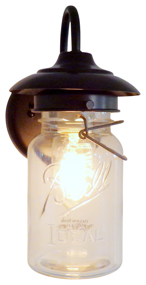 Exterior Vintage Mason Jar Sconce Light, Oil Rubbed Bronze