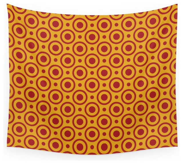 Society6 Circles And Dots Mustard Red Wall Tapestry Medium 68 X80