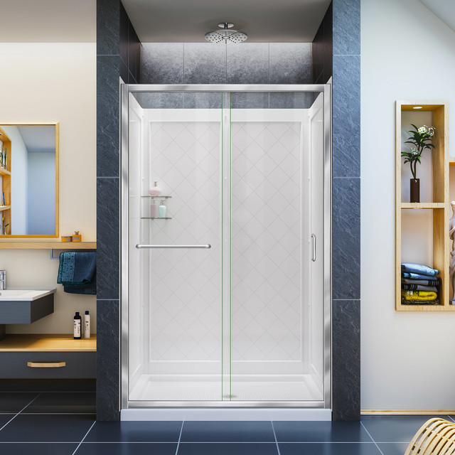 Infinity Z 36x48x76 3 4 Clear Sliding Shower Door Base Qwall 5 Infinity Z 36x48x76 3 4 Clear Sliding Shower Door Base Qwall 5 Backwall Contemporary Stalls And Kits By Dreamline