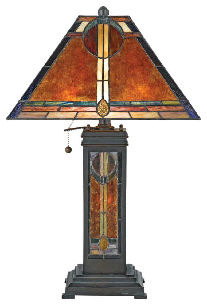Luxury Mediterranean Tiffany Table Lamp, Valiant Bronze, UQL7040
