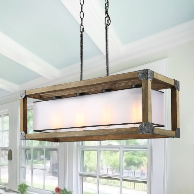 4 Light Rectangle Wood Chandelier Farmhouse Kitchen Island Lighting By Lnclighting Llc Houzz 4 Light Rectangle Wood Chandelier, Rectangle Wood And Metal Chandelier