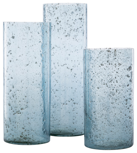 Mist Rustic Distressed Glass Hurricane Vases, 3-Piece Set