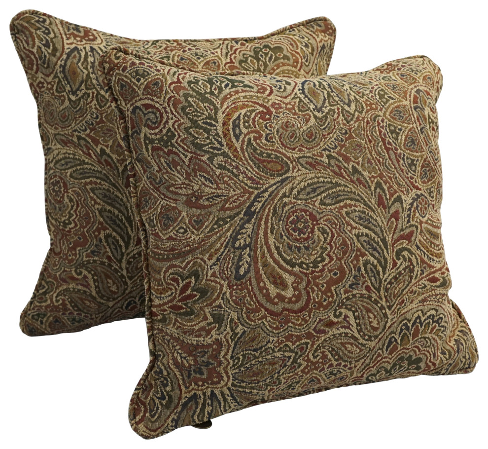 18" DoubleCorded Jacquard Chenille Square Throw Pillows, Set of 2, Earth Tones Mediterranean