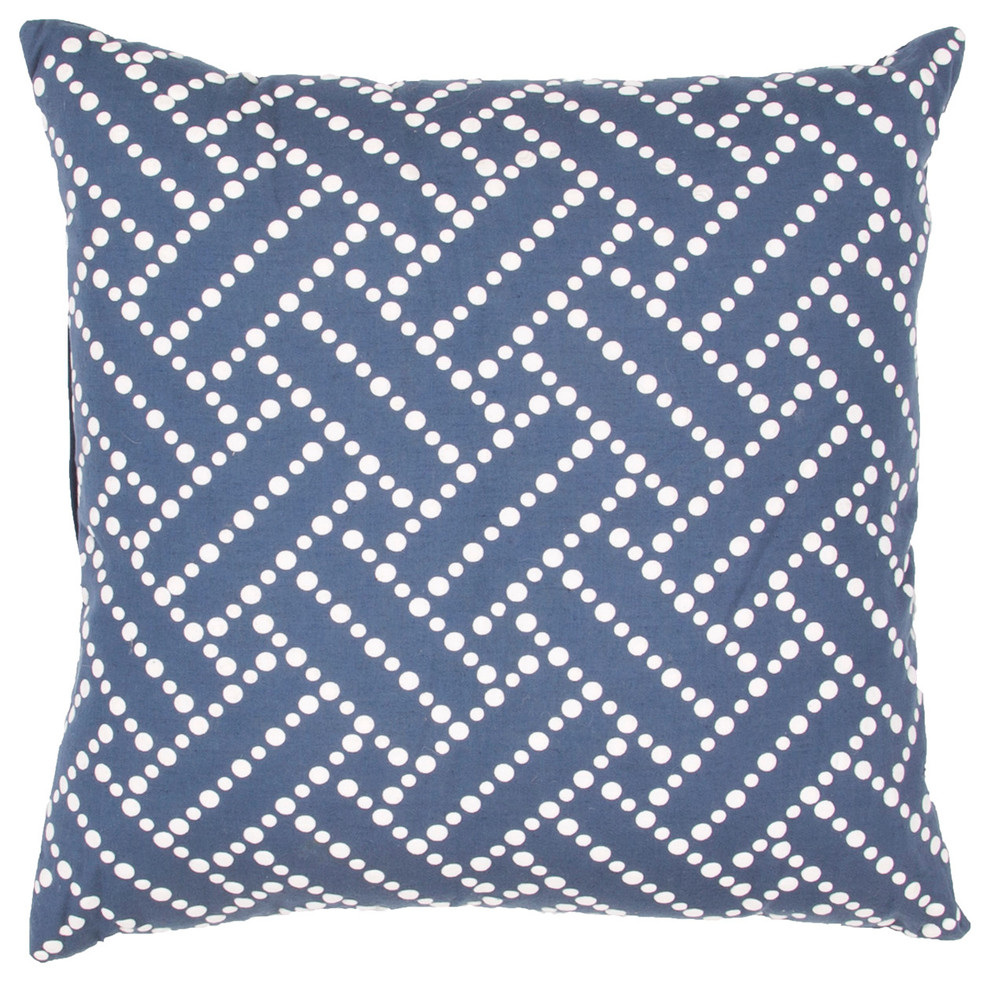Handmade Cotton & Flax Blue/Ivory/White (18"x18") Pillow