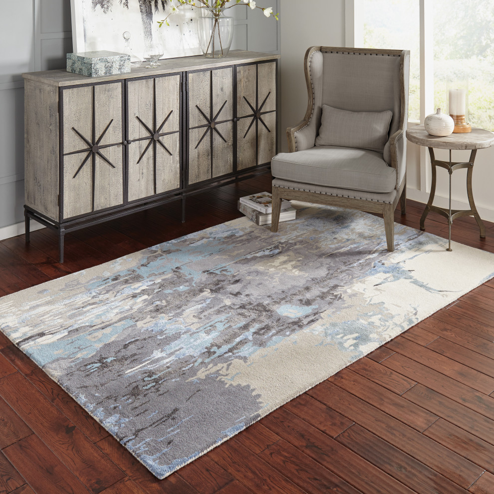 Galen Contemporary Abstract Blue/ Grey Area Rug, 10'x13' Contemporary