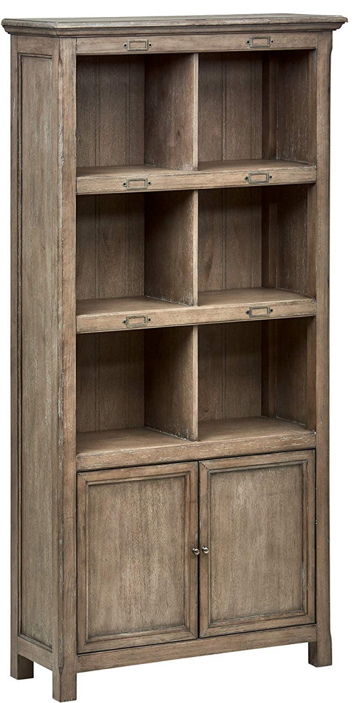 Rustic Bookcase, Distressed Grey Composite Wood, Plenty Storage Space