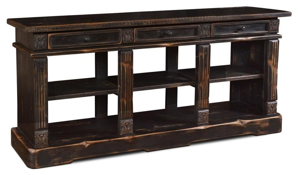 Eboni Rustic Modern Solid Wood Console Table / TV Stand Black