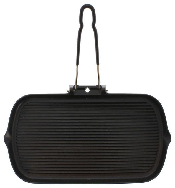 Chasseur 14" Rectangular French Cast Iron Grill With Folding Handle