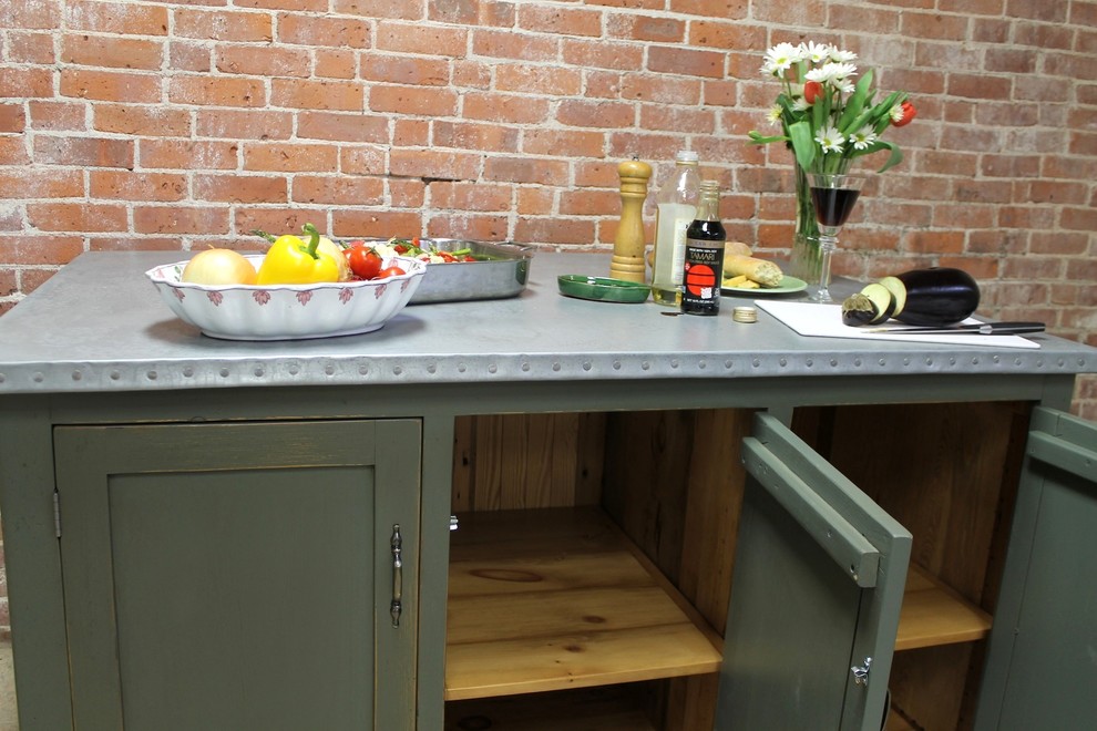Zinc Kitchen Island With Reclaimed Pine Base Farmhouse Boston by