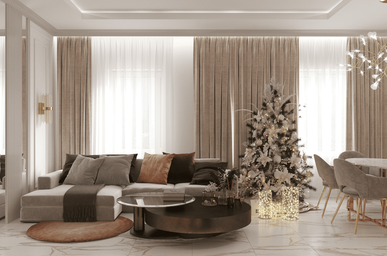 Просторная квартира в нежных оттенках со стильными элементами декора